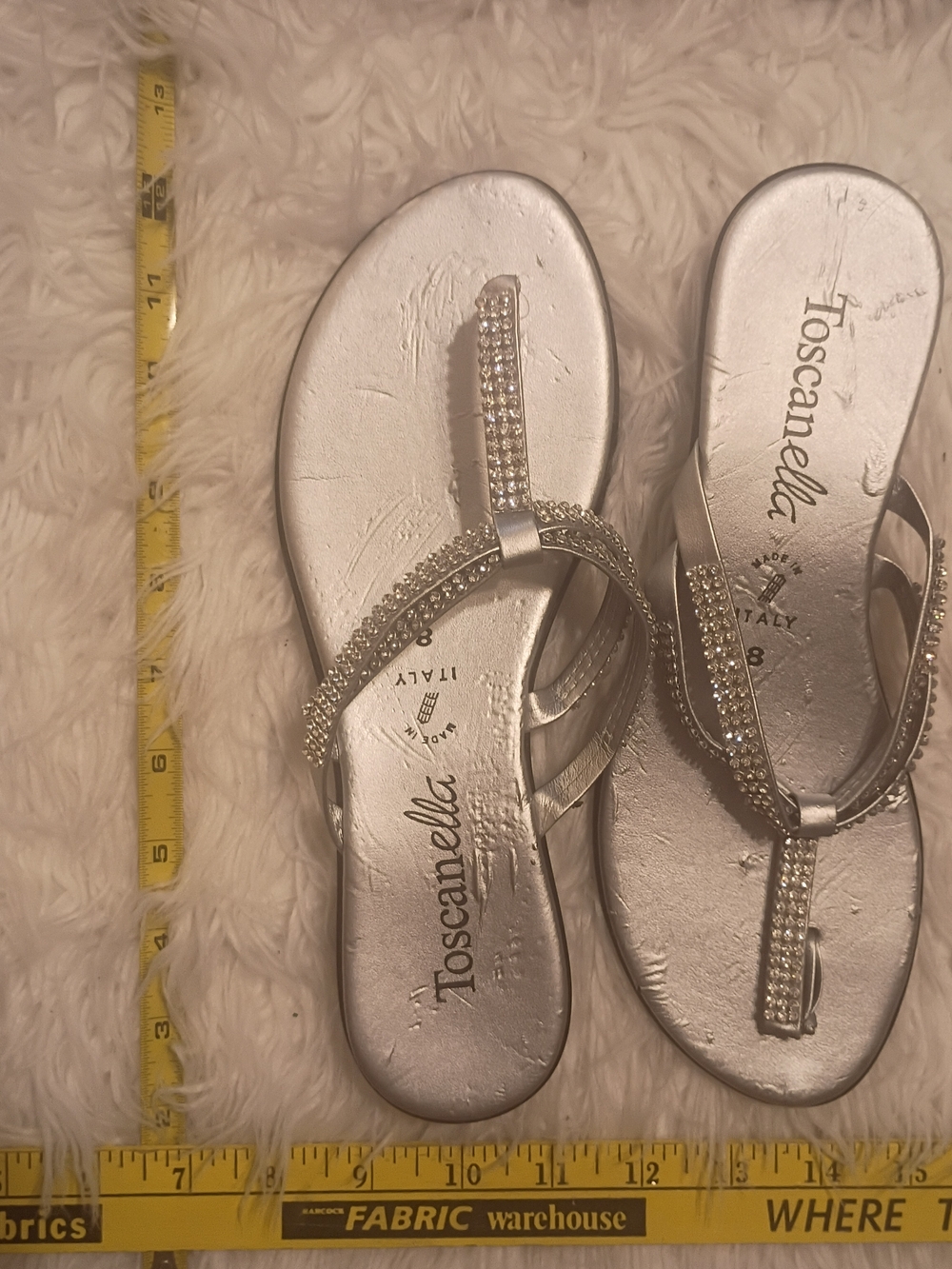 Italian Shoemakers Silver Rhinestone T-Strap Sandals